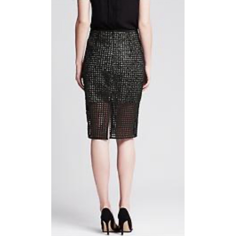Banana‎ Republic Coated Lace Cut See-Through Layered Pencil Skirt Black Sz 12